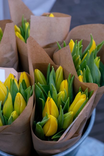 Bouquet de pêches et d'oranges sur pied